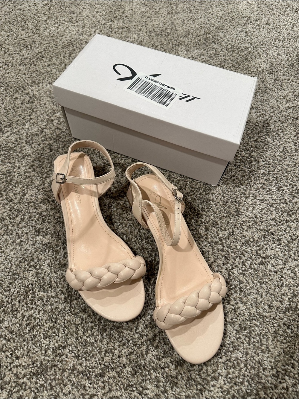 Athlefit Nude Braided Block Heel Sandals Size 8.5